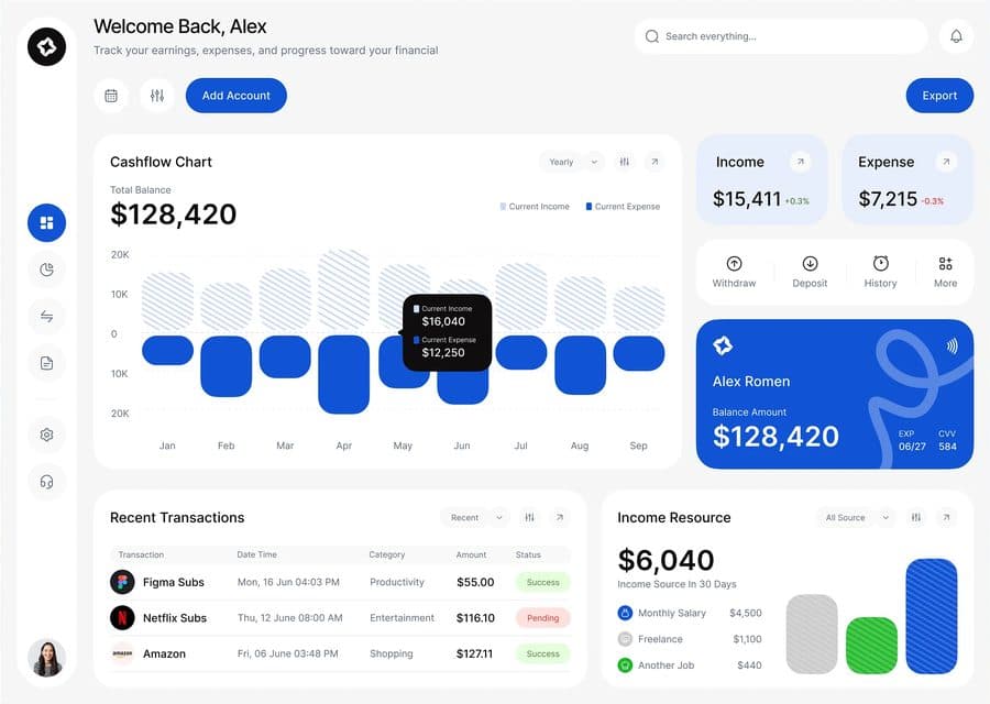 Dashboard showing the cost lines of an ERP implementation