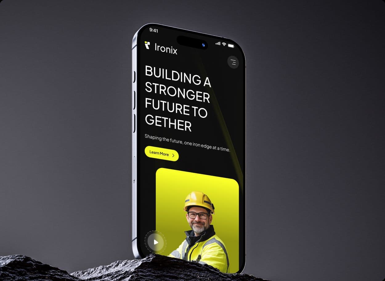The Ironix website on a phone, with the headline Building a Stronger Future Together