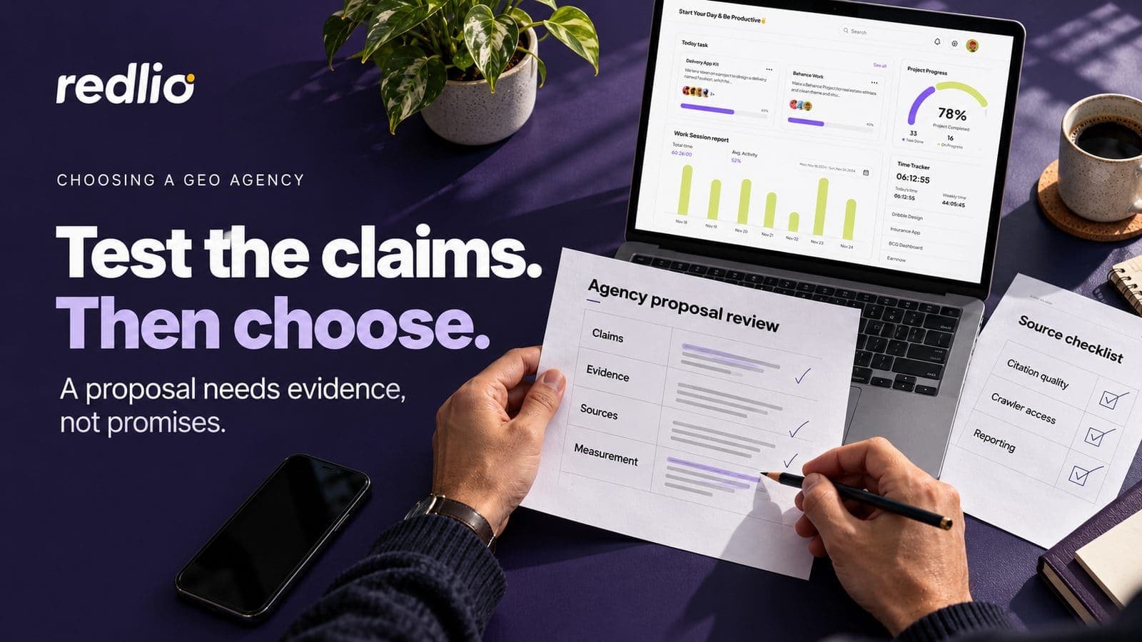 Checking a GEO agency proposal against evidence, sources and reporting requirements