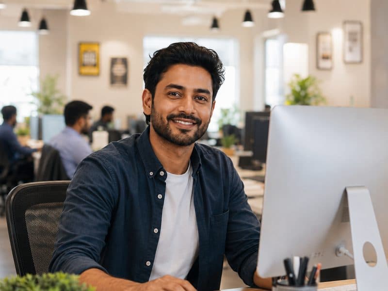 Engineer modernizing a legacy system at a workstation