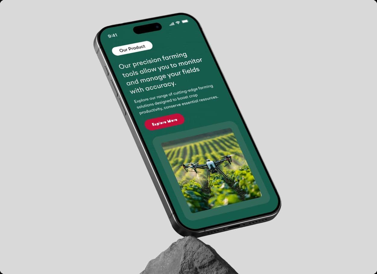 The Superior Yield website on a phone, showing the product section