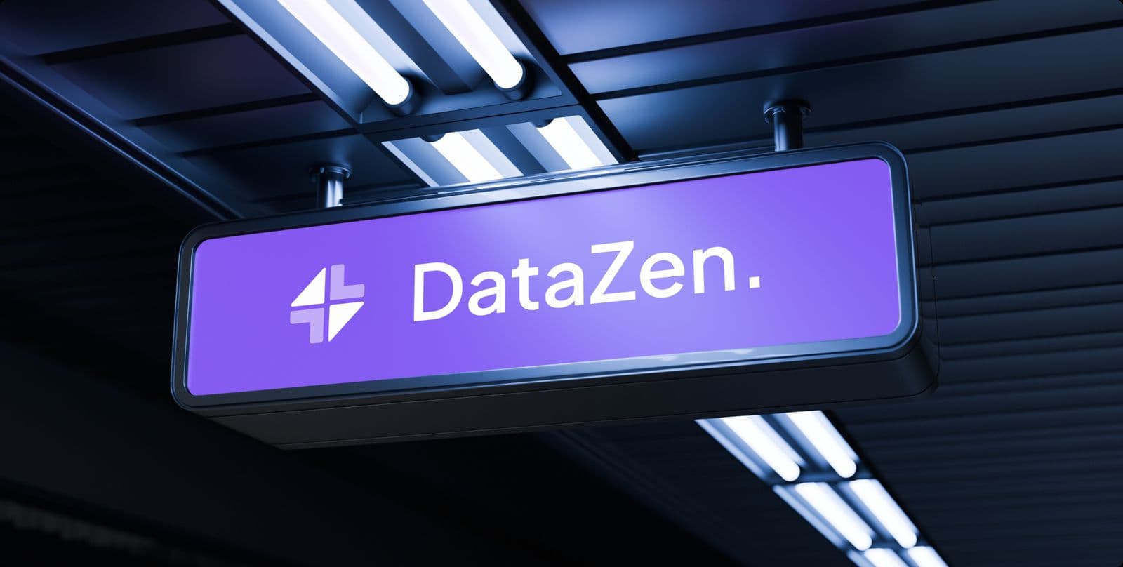 The DataZen wordmark on an illuminated hanging sign