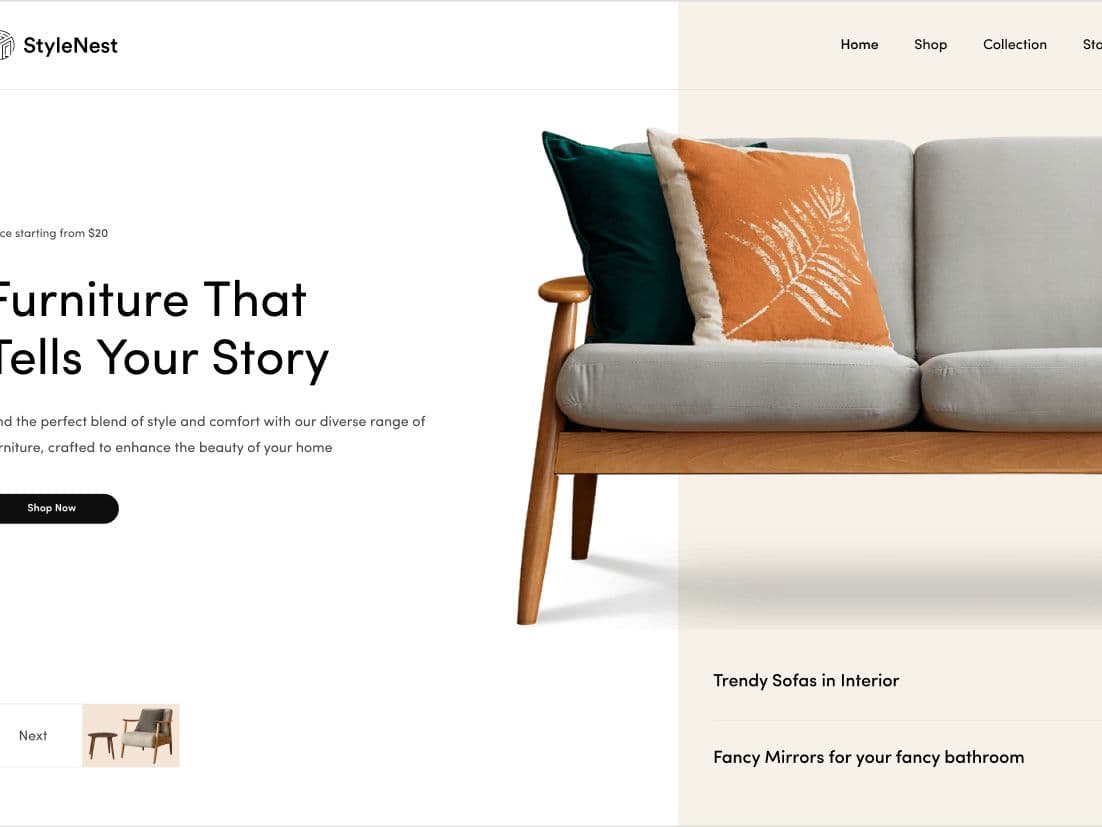 A furniture store website designed by Redlio Labs